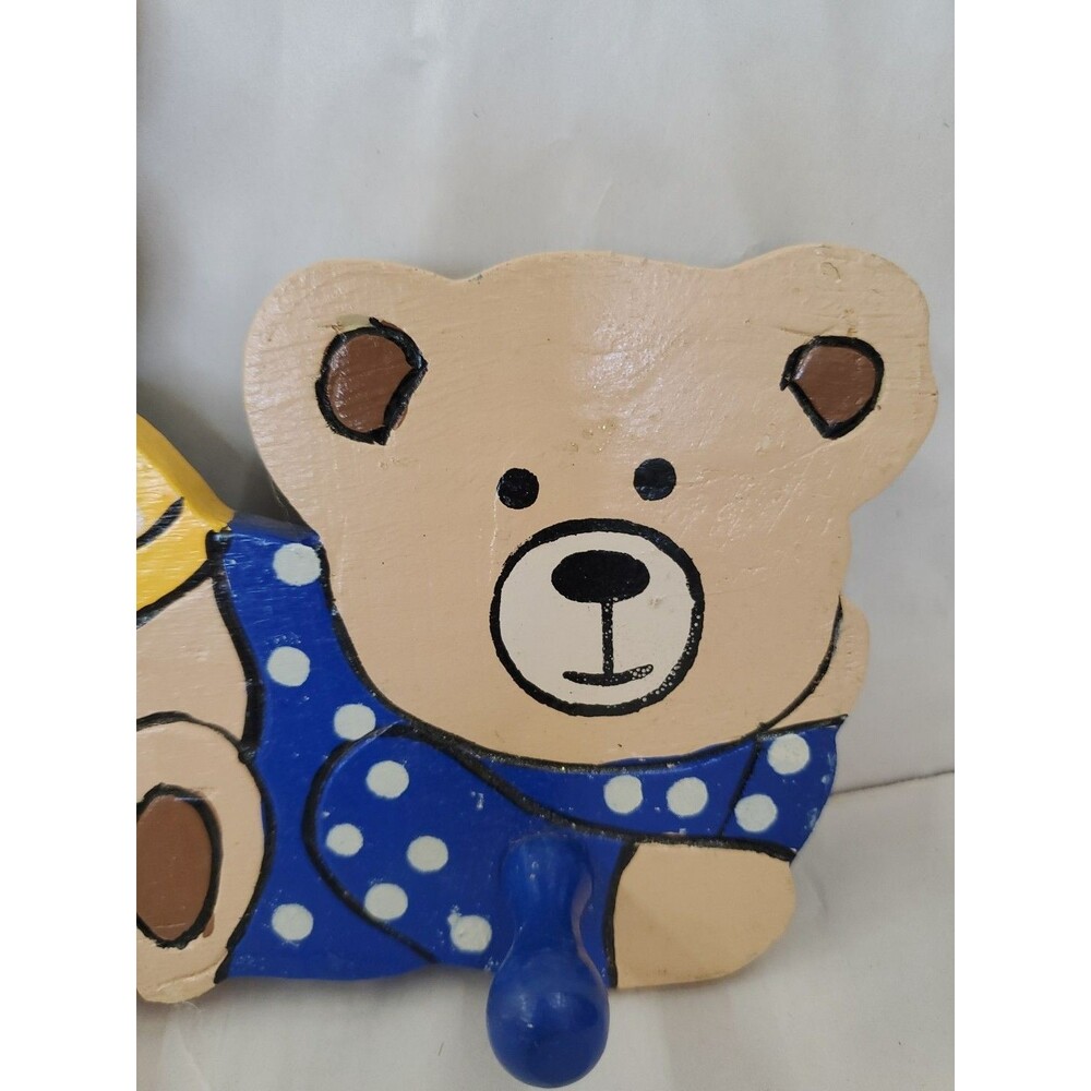 Vntg. Coat Rack Teddy Bear Trio (3 Hook) Primary‎ Colors/Children's/GrannyCore - Picture 4 of 16
